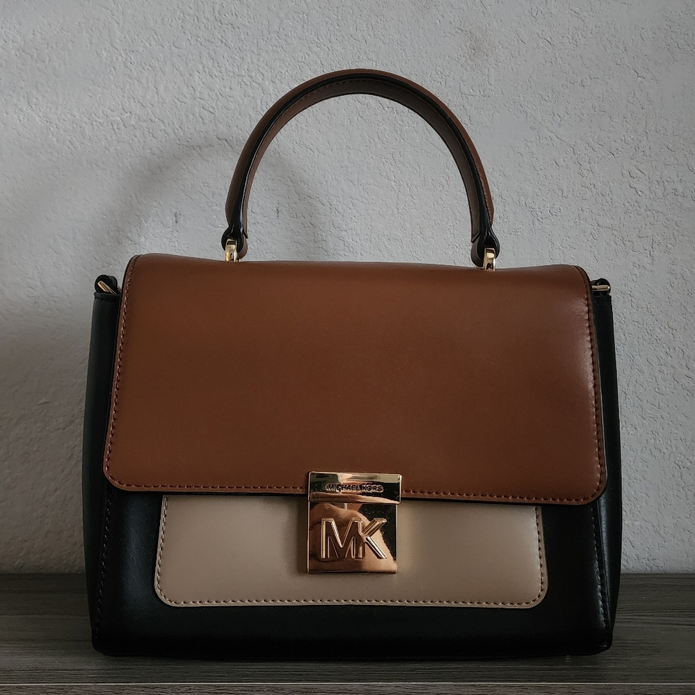 Michael Kors Mindy Medium Tricolor Crossbody in Brown, Black, and Cream